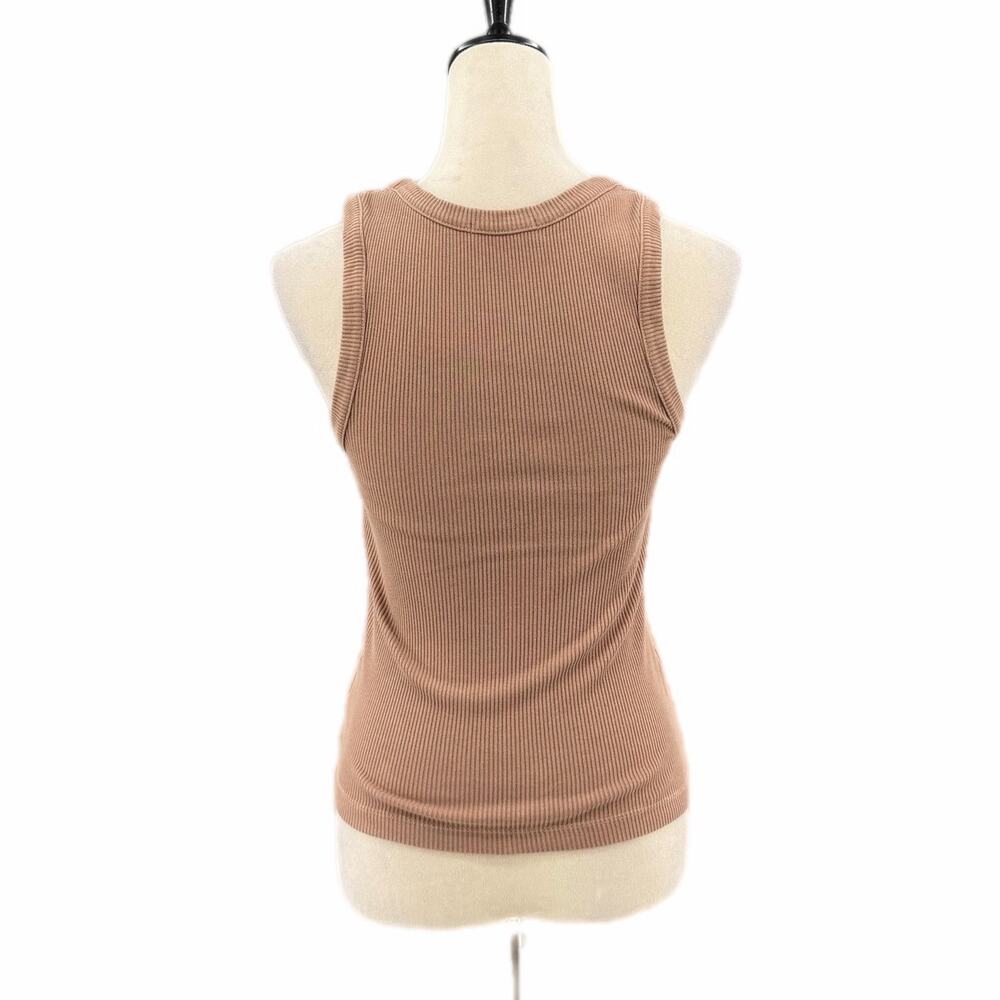 Agolde Tan Poppy Scoop Neck Ribbed Basic Layering Summer Casual Simple Tank Top - Picture 4 of 11